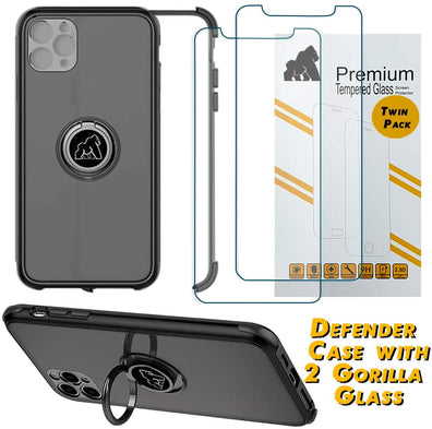 Gorilla Tech Defender iPhone XS/X Case and Screen Protector With Ring Stand 2 Tempered Glass Silicone Rubber Ultra Slim Anti Scratch Rugged Full Edge Cover 3-Pack